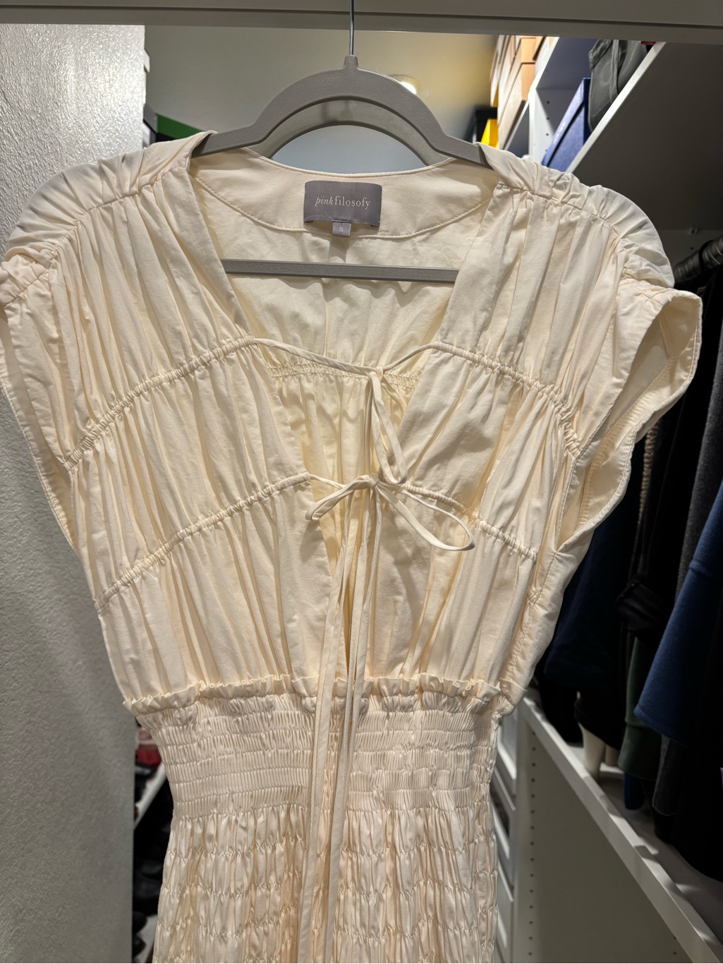 Petal Philosophy Cream Smocked Tie-Front Blouse